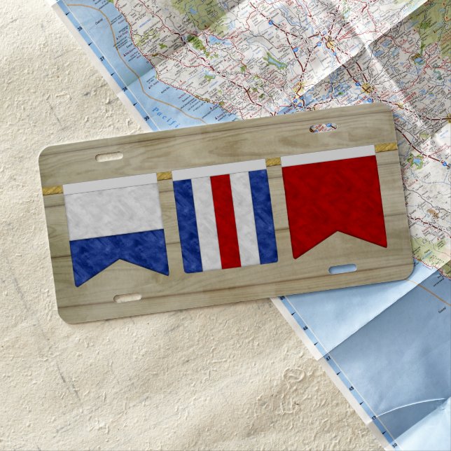 Nautical Maritime Flag Monogram | Light Wood License Plate (In Situ)