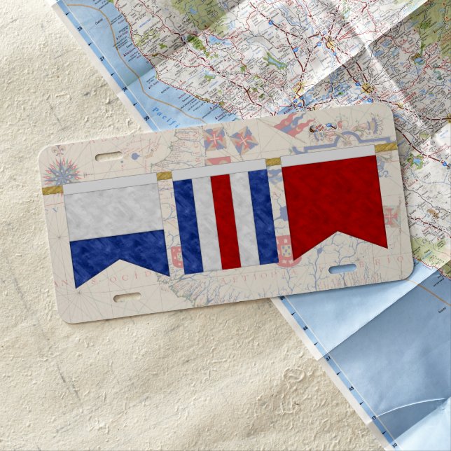 Nautical Maritime Flag Monogram | Old Map License Plate (In Situ)