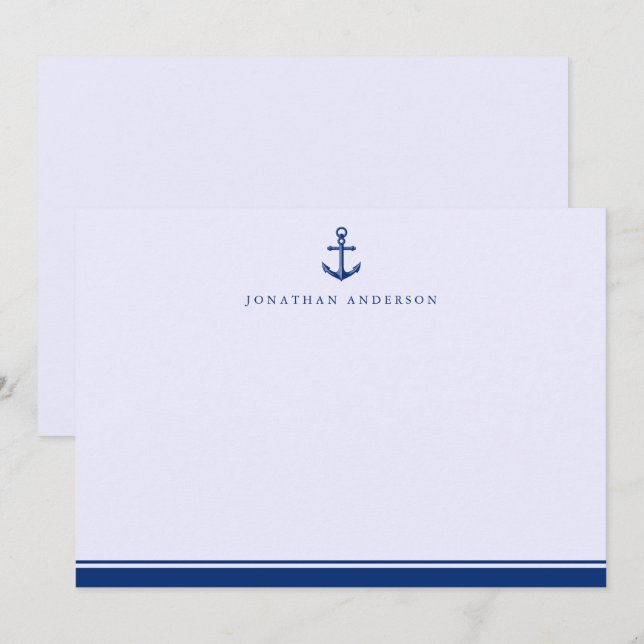 Nautical Maritime Navy Blue Anchor Correspondence  Note Card (Front/Back)
