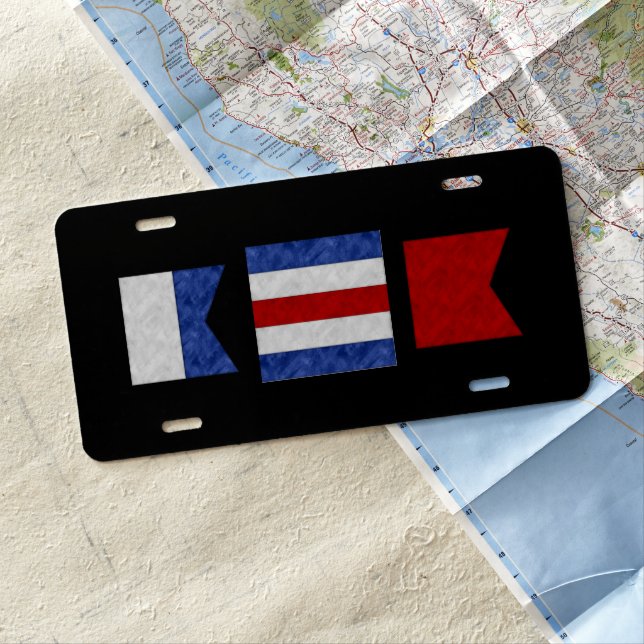 Nautical Maritime Signal Flag Monogram | Black License Plate (In Situ)
