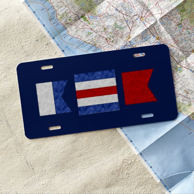 Nautical Maritime Signal Flag Monogram | Navy Blue License Plate (In Situ)