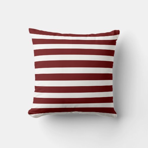 Nautical  Maroon Rust Red and White Stripe Coastal Throw Pillow