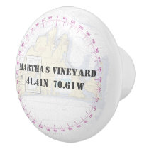 Nautical Martha's Vineyar Latitude Longitude Chart Ceramic Knob