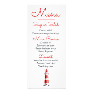 Nautical Menu Beach Wedding Lighthouse Red