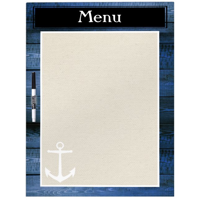 Nautical Menu Dry Erase Board Navy Wood Planks (Front)
