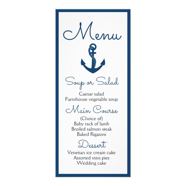 Nautical Menu Navy Blue Anchor Wedding Ocean (Front)