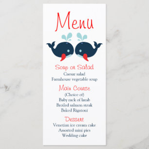 Nautical Menu Navy Blue Red Whales Beach Wedding