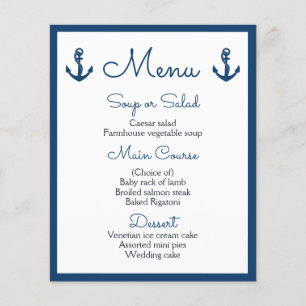 Nautical Menu Navy Blue Wedding Ocean Beach Sailor
