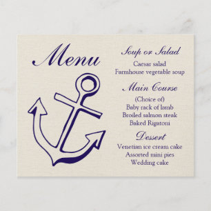 Nautical Menu Ship Anchor Navy Blue & Tan Wedding