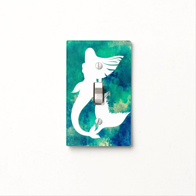 Nautical Mermaid Silhouette & Ocean Hues Light Switch Cover (In Situ)
