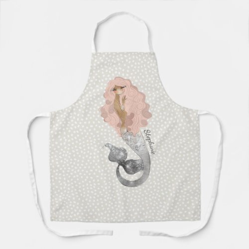 Nautical Mermaid with Pink Hair and Name Apron