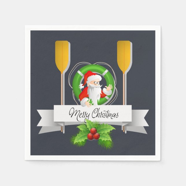 Nautical Merry Christmas /Santa/Oars & Life Ring Napkins (Front)
