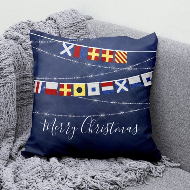 #Nautical Merry Christmas Signal Flag Throw Pillow (Creator Uploaded)
