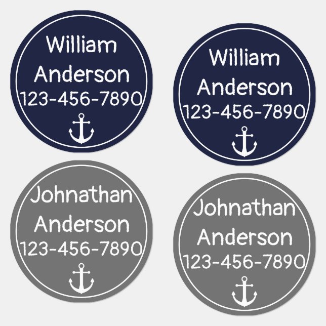 Nautical Midnight Blue and Gray Kids' Labels (Group)