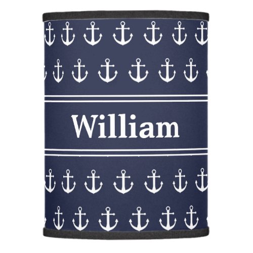 Nautical Midnight Blue White Anchor Pattern Name Lamp Shade