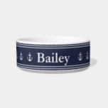 Nautical Midnight Blue White Anchors & Name Pet Bowl<br><div class="desc">This midnight blue pet bowl has white display text in the center. You can edit the text to show the correct name. This nautical pet bowl also has a row a white anchors around the bowl.</div>