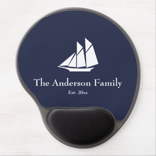 Nautical Midnight Blue White Boat Family Name Est Gel Mouse Pad