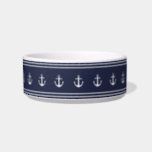 Nautical Midnight Blue with White Anchors Bowl<br><div class="desc">This midnight blue pet bowl has a row of white anchors around the bowl.</div>