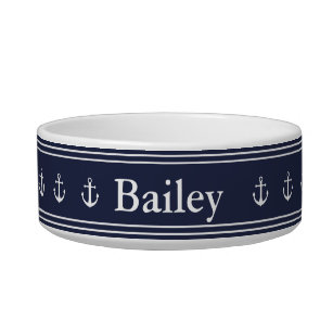 Nautical Midnight Blue with White Anchors & Name Bowl