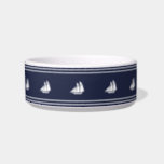 Nautical Midnight Blue with White Sailboats Bowl<br><div class="desc">This midnight blue pet bowl has a row of white sailboaits around the bowl.</div>