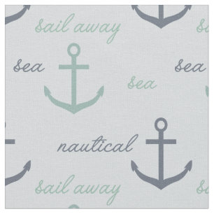 Nautical Mint Blue Anchors Fabric