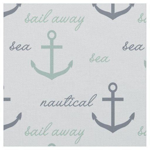 Nautical Mint Blue Anchors Fabric