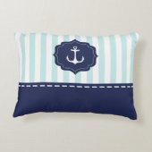 Nautical Mint Navy Blue Anchor Custom Name Accent Pillow (Back)