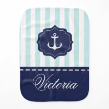 Nautical Mint Navy Blue Anchor Custom Name