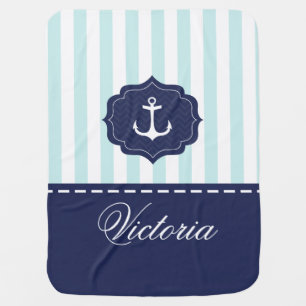 Nautical Mint Navy Blue Anchor Custom Name Receiving Blanket