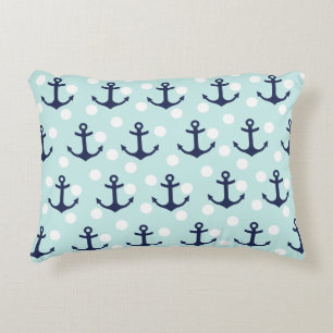 Nautical Mint Polka Dots And Navy Blue Anchors Accent Pillow