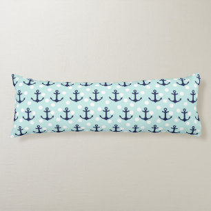Nautical Mint Polka Dots And Navy Blue Anchors Body Pillow