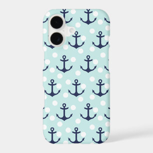 Nautical Mint Polka Dots And Navy Blue Anchors iPhone 17 Case