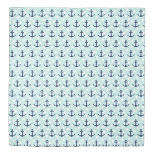 Nautical Mint Polka Dots And Navy Blue Anchors Duvet Cover