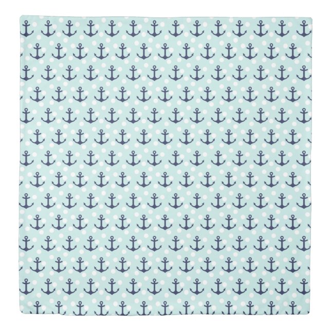 Nautical Mint Polka Dots And Navy Blue Anchors Duvet Cover (Front)