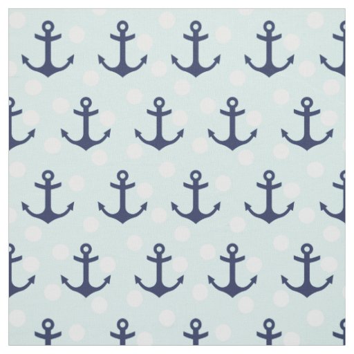 Nautical Mint Polka Dots And Navy Blue Anchors Fabric