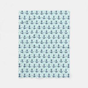 Nautical Mint Polka Dots And Navy Blue Anchors Fleece Blanket
