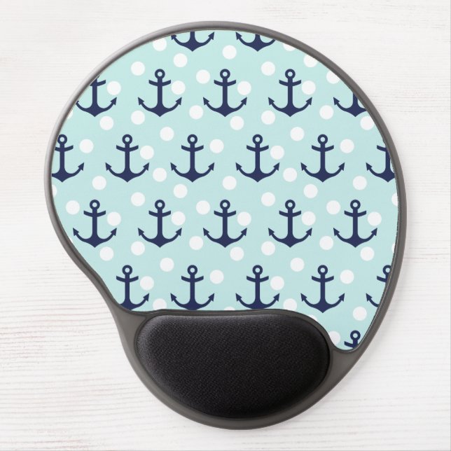 Nautical Mint Polka Dots And Navy Blue Anchors Gel Mouse Pad (Front)