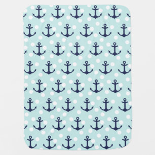 Nautical Mint Polka Dots And Navy Blue Anchors Receiving Blanket