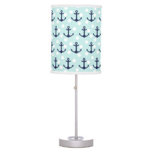 Nautical Mint Polka Dots And Navy Blue Anchors Table Lamp