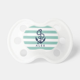 Nautical Mint Stripe Anchor Personalized Pacifier