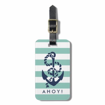 Nautical Mint Stripe Navy Anchor Personalized Bag Tag Nautical Mint Stripe Navy Anchor Personalized Bag Tag