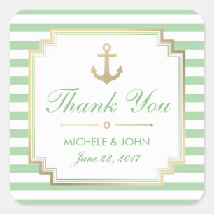 Nautical Mint White Thank You Favors Stickers