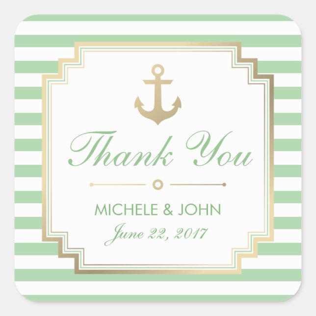Nautical Mint White Thank You Favors Stickers (Front)