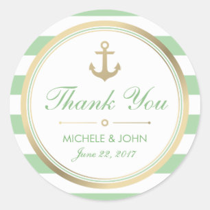 Nautical Mint White Thank You Round Stickers