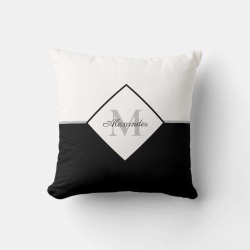 Nautical Modern Black White  Gray Monogram   Throw Pillow