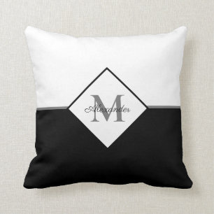 Nautical Modern Black White Gray Monogram Throw Pillow