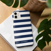 Nautical Modern Navy and White Stripe Personalized
