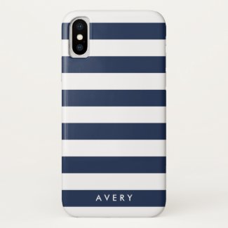 Nautical Modern Navy and White Stripe Personalized Case-Mate iPhone Case