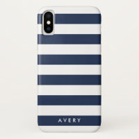 Nautical Modern Navy and White Stripe Personalized iPhone XS Case