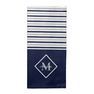 Nautical Modern Navy Blue Gray Monogram  Cloth Nap Napkin
